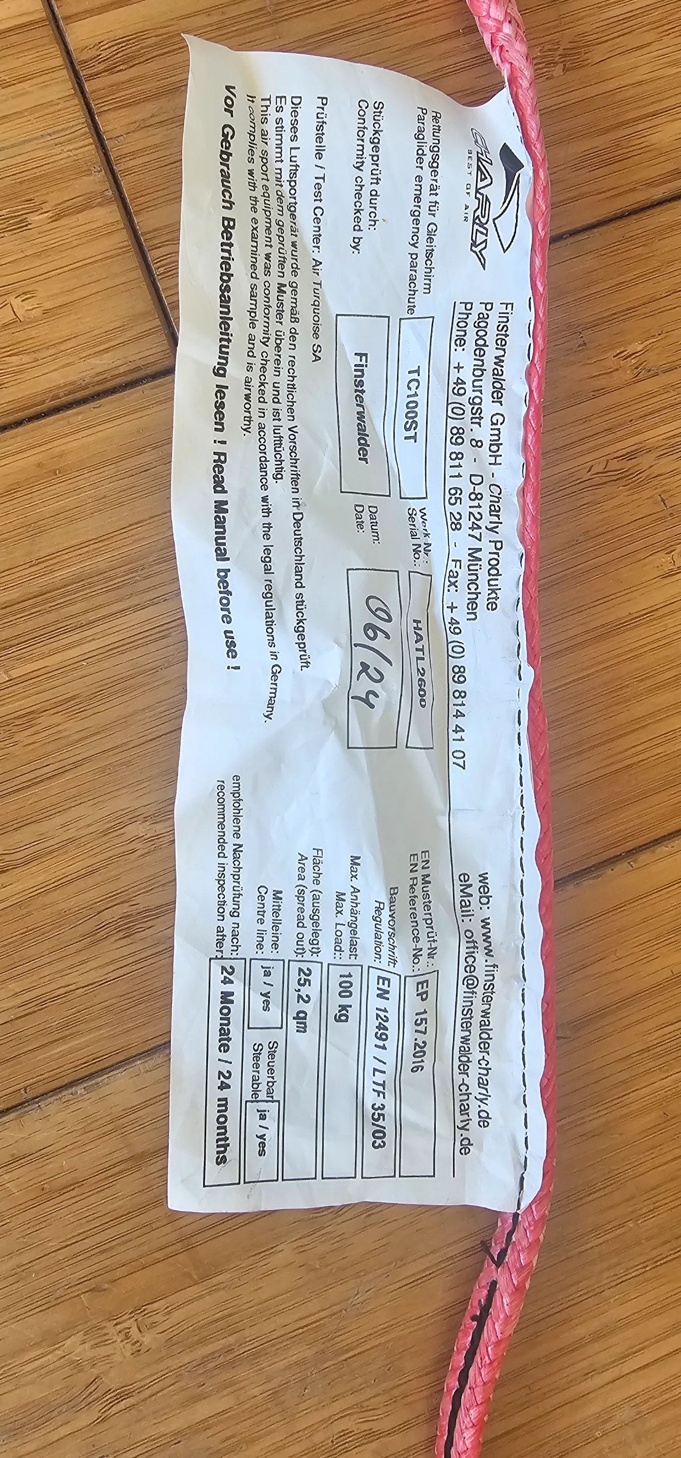 Used Charly Target cross reserve parachute, size S, mint condition for sale — photo 2 of 3
